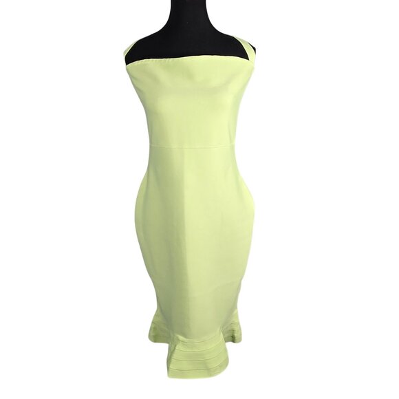 NWOT | Neon Lime Green Midi Sheath Dress Gold Zipper Ruffle Flounce Hem | XLarge - Picture 1 of 6